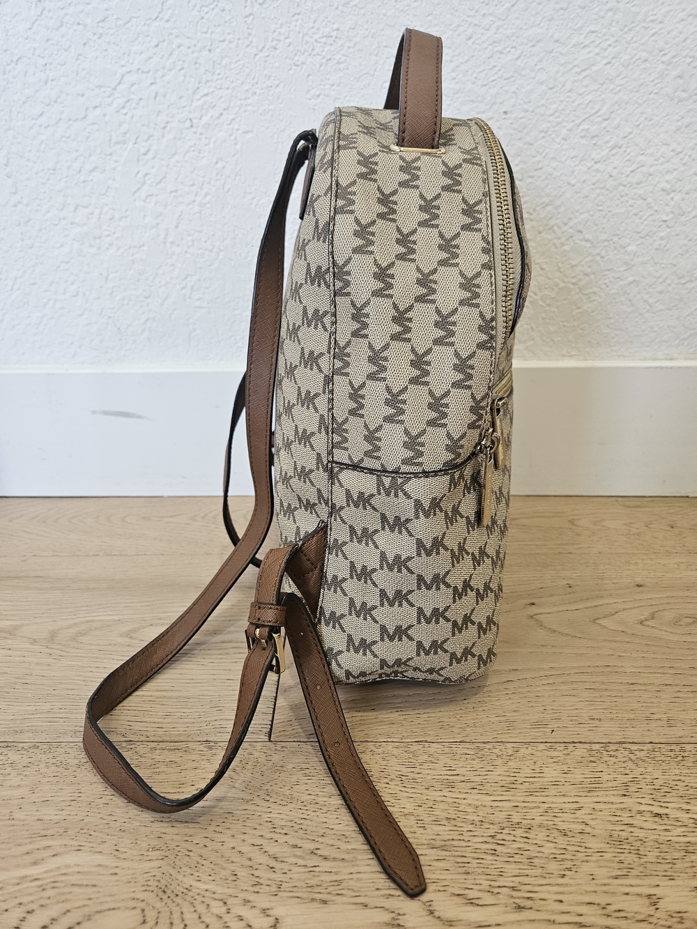 Michael Kors Beige and Brown MK Logo Dome Backpack - Picture 5 of 12